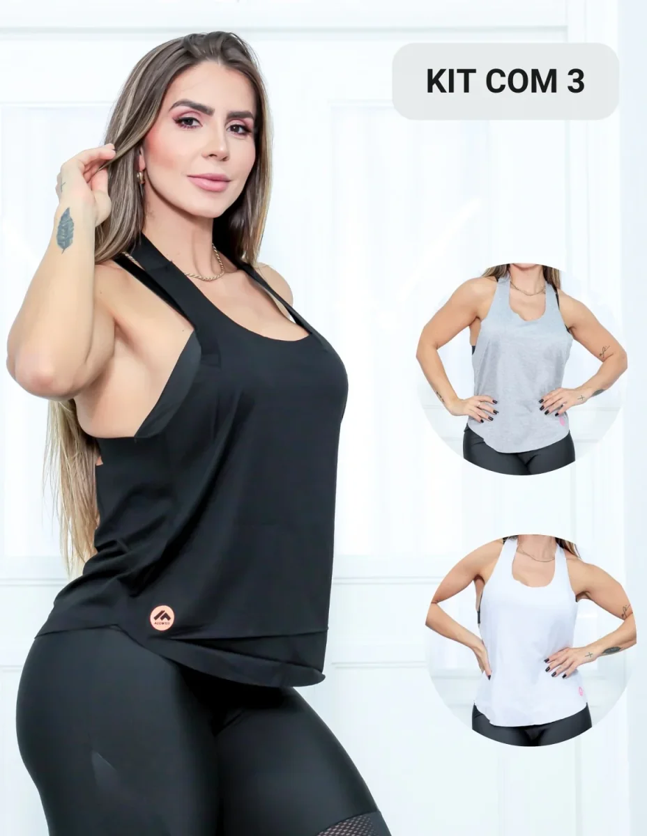 Kit com 3 Camisetas Feminina de Alças para Atividades Físicas - Image 2